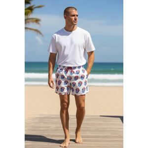 MC2 Saint Barth Swim Trunks White Rolling Stones Tongue Print Recycled Fabric